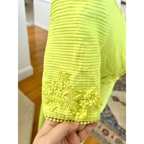 Vintage 60s Lime Green Lace Applique Maxi Party Dress - Picture 4 of 9